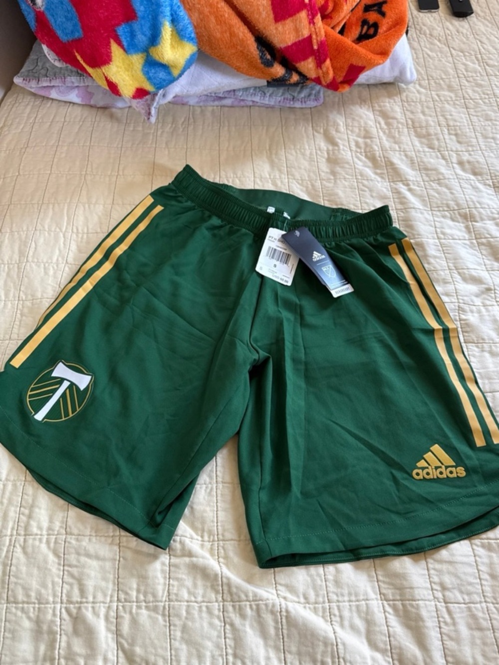 adidas Green Soccer Shorts with White Logo and Tags